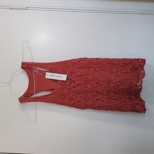 NWT Ultra Pink Women's Lace Lined Sleeveless Top Brick Orange Size Medium